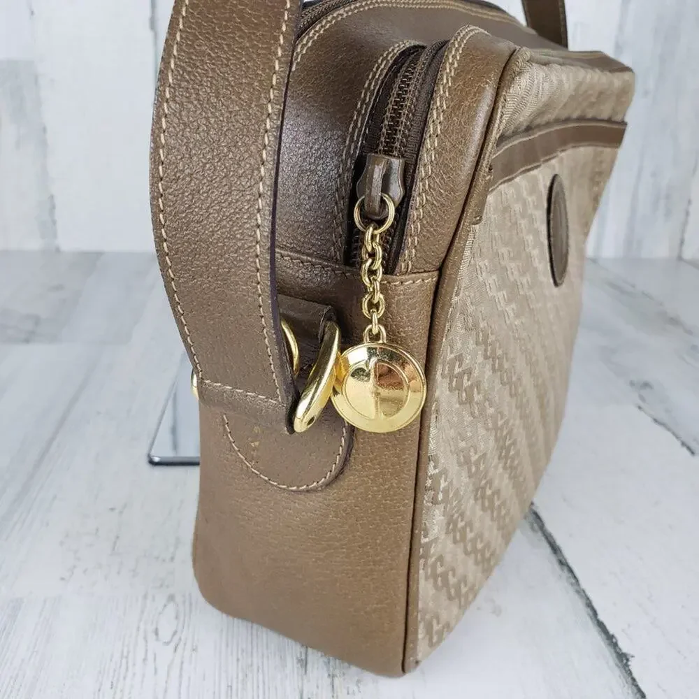 Gucci Brown Canvas Jacquard & Leather Shoulder Bag Retro Print Camera Bag